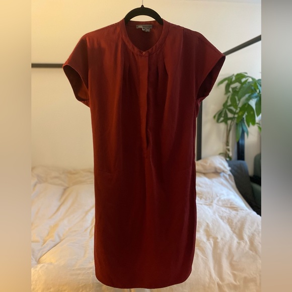 Vince Dresses & Skirts - Vince Burgundy Knee-Length Silk Shirt Dress, Size M